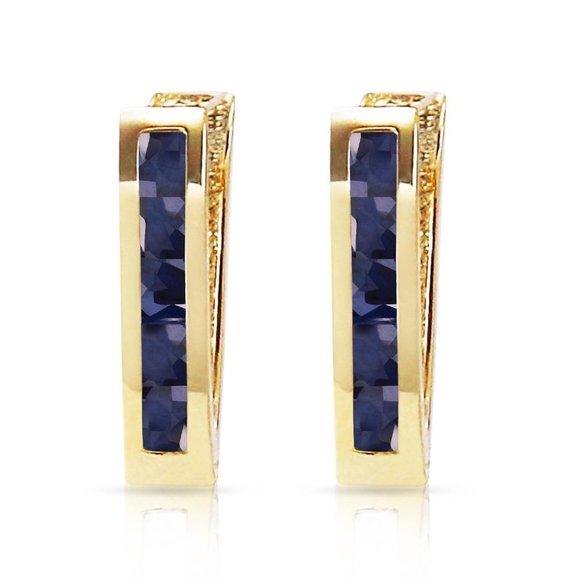 14K. SOLID GOLD OVAL HUGGIE EARRING WITH SAPPHIRES - Picture 2 of 5